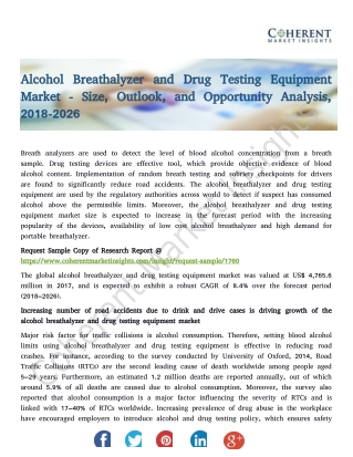 Alcohol Breathalyzer and Drug Testing Equipment Market - Size, Outlook, and Opportunity Analysis, 2018-2026