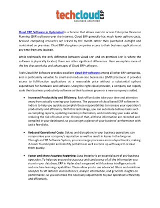 Cloud Based ERP Software in Hyderabad | Tech Cloud ERP