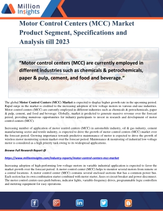 Motor Control Centers (MCC) Market Product Segment, Specifications and Analysis till 2023