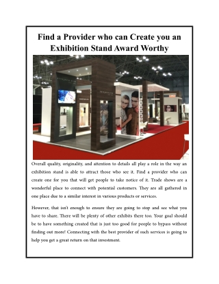 Find a Provider who can Create you an Exhibition Stand Award Worthy