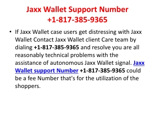 Jaxx Wallet Support Number 1-817-385-9365
