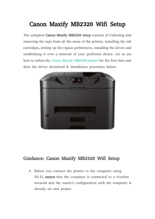Canon Maxify MB2320 Wifi Setup