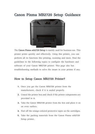 Canon Pixma MB2720 Setup Guidance | Printer Setup