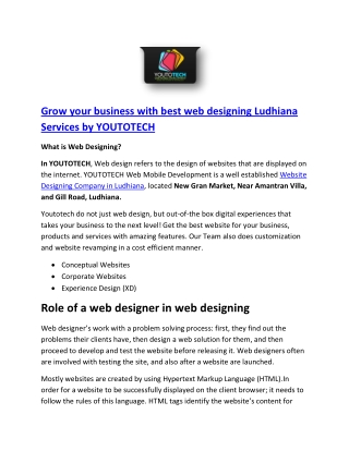 Grow your business with best web designing Ludhiana Services by YOUTOTECH