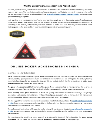 Why The Online Poker Accessories in India are So Popular