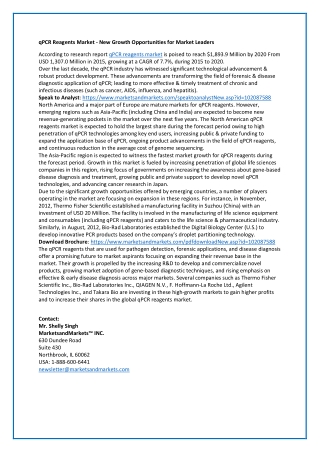 qPCR Reagents Market - New Growth Opportunities for Market Leaders