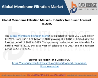 The global membrane filtration market is expected to reach USD 19.78 billion by 2025, from USD 11.82 billion in 2017 gro