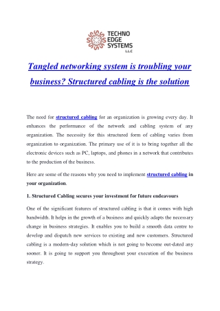 Why is Structured Cabling Important for any Organization?