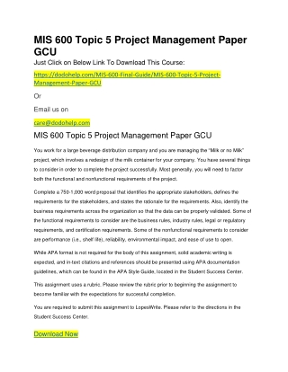 MIS 600 Topic 5 Project Management Paper GCU