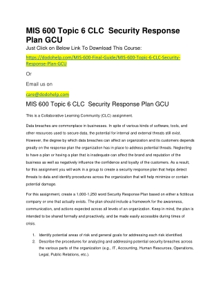 MIS 600 Topic 6 CLC Security Response Plan GCU