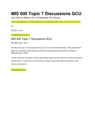 MIS 600 Topic 7 Discussions GCU