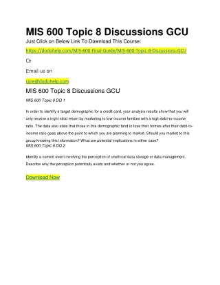 MIS 600 Topic 8 Discussions GCU