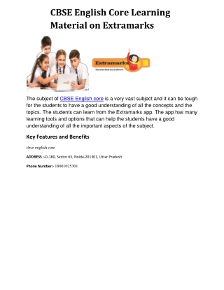 CBSE English Core Learning Material on Extramarks