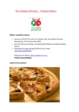 Two Italians Pizzeria Menu – 5% off – Pizza Delivery Sylvania