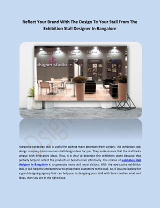 Reflect Your Brand With The Design To Your Stall From The Exhibition Stall Designer In Bangalore