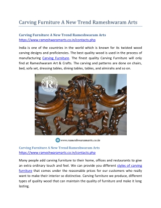 Carving Furniture A New Trend Rameshwaram Arts