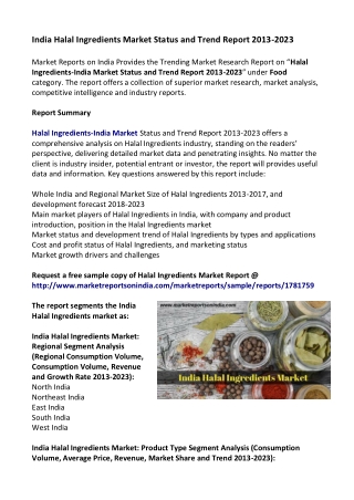 India Halal Ingredients Market Outlook 2013-2023