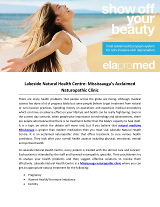 Lakeside Natural Health Centre: Mississauga’s Acclaimed Naturopathic Clinic