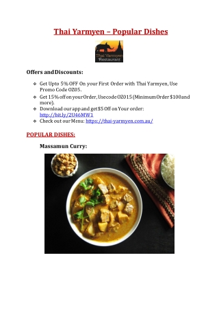 Thai Yarmyen Menu – 5% off – Thai Restaurant South Morang