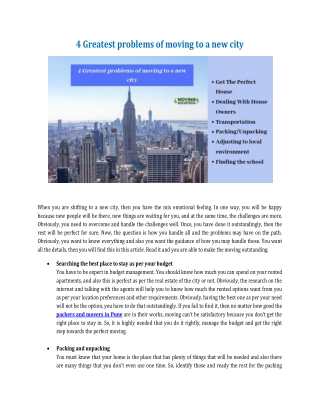 4 Greatest problems of moving to a new city