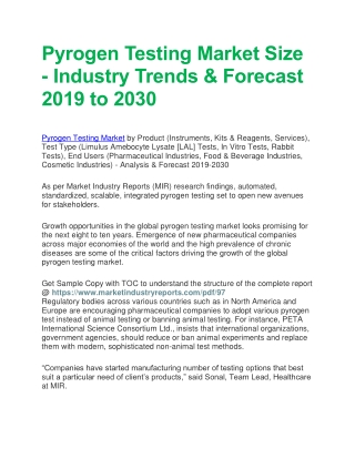 Pyrogen Testing Market Key Aspects of the Industry with the details of Influence Factors