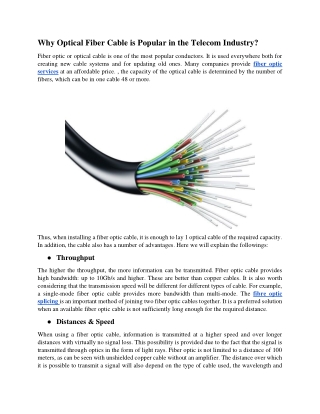Why Optical Fiber Cable is Popular in the Telecom Industry!