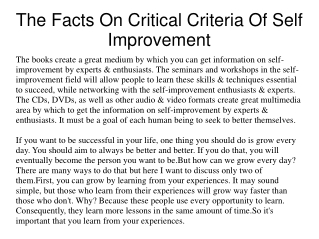 The Facts On Critical Criteria Of Self Improvement