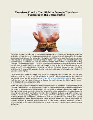 Timeshare Fraud – Your Right to Cancel a Timeshare Purchased in the United States