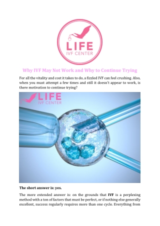 Why IVF May Not Work and Why to Continue Trying