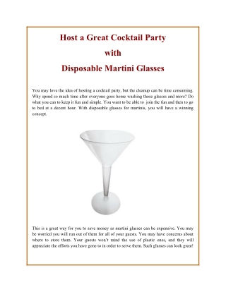 Host a Great Cocktail Party with Disposable Martini Glasses