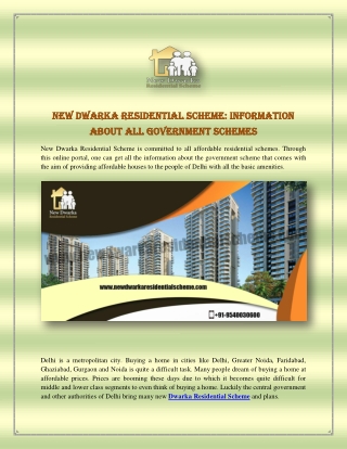 New Dwarka Residential Scheme: Information About All Government Schemes
