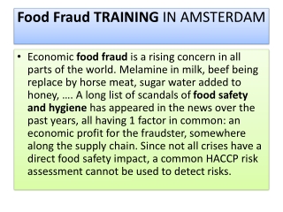 FOOD FRAUD TRAINING IN AMSTERDAM