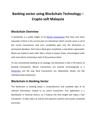 Banking sector using Blockchain Technology – Crypto soft Malaysia