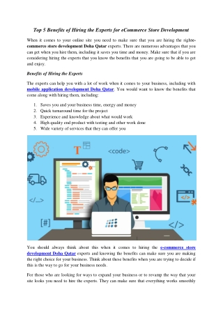 Top 5 Benefits of Hiring the Experts for eCommerce Store Development