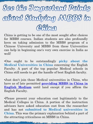See the Important Points about Studying MBBS in China