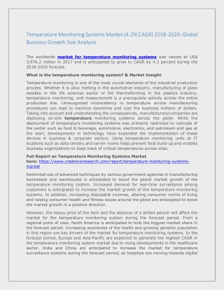 Temperature Monitoring Systems Market (4.2% CAGR) 2018-2026: Global Business Growth Size Analysis