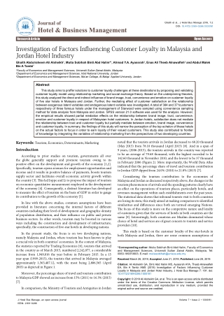 Investigation of Factors Influencing Customer Loyalty in Malaysia and Jordan Hotel Industry