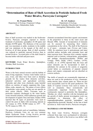 Determination of Rate of Shell Accretion in Pesticide Induced Fresh Water Bivalve, Parreysia Corrugata