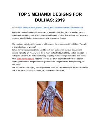 Top Mehndi Designs for Dulhas For the Year 2019