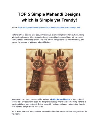Top 5 SImple Mehandi Designs Which Are In Trend This Season!