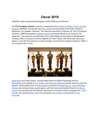 Oscar Awards For The Year 2019