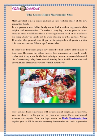 Why Choose Hindu Matrimonial Sites