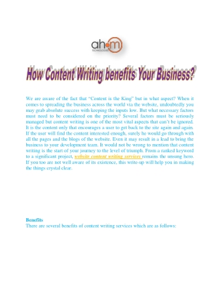How Content Writing benefits Your Business?