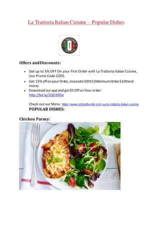 15% Off - La Trattoria Italian Cuisine-Tweed Heads - Order Food Online