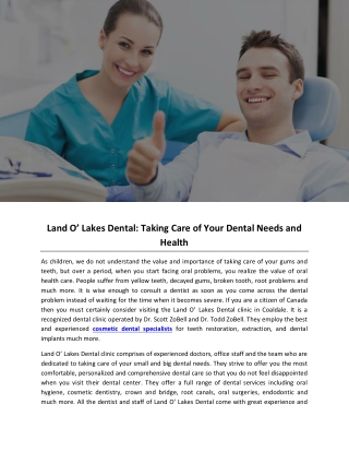 Land O’ Lakes Dental: Taking Care of Your Dental Needs and Health