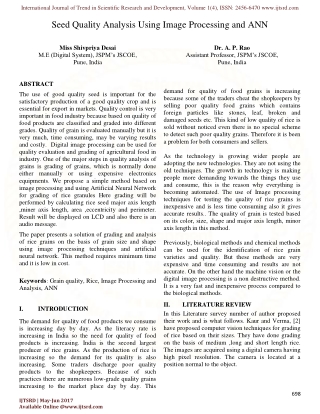 Seed Quality Analysis Using Image Processing and ANN