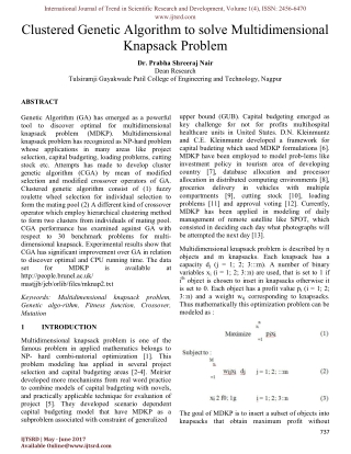 Clustered Genetic Algorithm to solve Multidimensional Knapsack Problem
