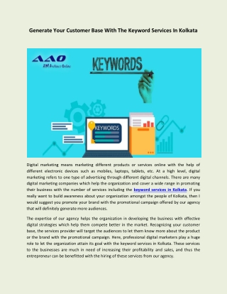 Generate Your Customer Base With The Keyword Services In Kolkata
