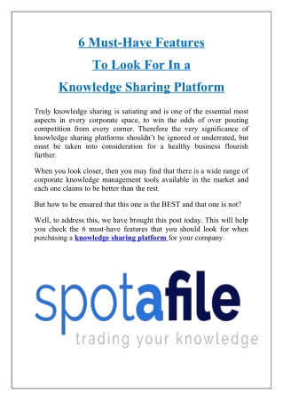 Features to look for in a knowledge sharing platform| Spotafile
