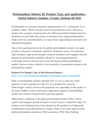 Polybutadiene Market, By Product Type, and Application - Global Industry Insights, Trends, Outlook till 2026